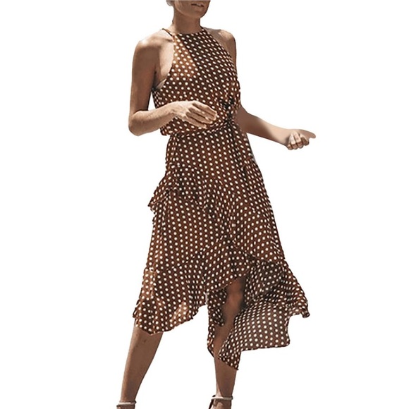 Amazon Ecowish Brown Polkadot Midi Dress - Picture 4 of 16